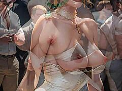 Wow! Isorintainen nainen riisuu viktoriaanisen mekon julkisella vilautuksella!