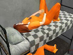 警察看着监狱牢房里的激情女同磨豆腐自慰