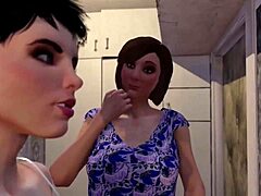 Ein winziger 18+ Schwanz unter dem Kleid begeistert die Futa-MILF in dieser animierten Szene.