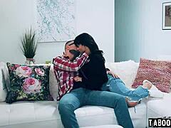 Calvin Hardy thrusts deep into Isabelle's throat, holding her close with his throbbing cock!