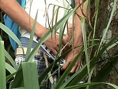 Blond hunk ravaged in forest