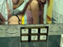 College roommate gets fucked by me in a public bathroom
