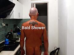 Smooth Hairless Body Bathing In Shower