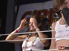 Big boob blonde and brunette engage in group sex and striptease