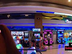 Thai teen girlfriend missed strikes at bowling but nailed it hard at home later