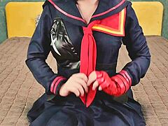 Ryuko Matoi fucked in all holes by naked teacher until anal creampie in POV cosplay