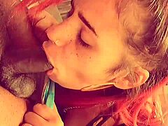 Amateur oral session with deep throat action