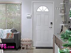 Sexy blonde girls in tiny elf costumes partying pre-Christmas with a horny dude 😏