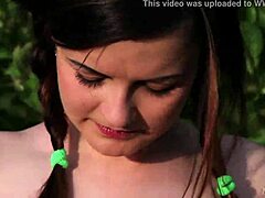 brunette teen dulcia undresses for outdoor shoot