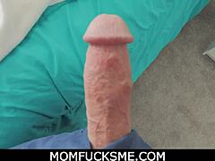 Hot stepmom Ashley Wolf gives amazing blowjob and handjob to teen.