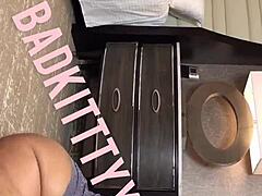 I watch this flexible ebony slut tease with her big tits