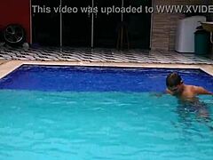 Just chilling by the pool, watching Pau splash around.