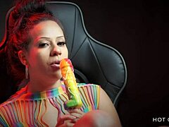 sexy latina sucks huge lollipop, making you cum with dirty talk and sloppy moves