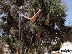 Those lovely badass babes are swinging naked outdoors