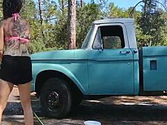 thekinkyfuckers husband gropes curvy wife in bikini during truck wash