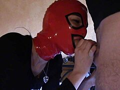 Laura moans during blowjob and deepthroat on sofa