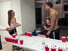 Deepthroat diva takes on two big black cocks in hot threesome