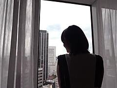 Asian babe gives homemade blowjob and cumshot