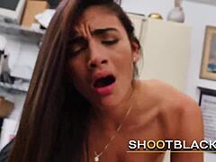 Hot brunette blows boss's cock, then gets fucked hard in the office 😏