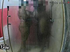 Chubby Indian girl gives a blowjob in a hotel bathroom