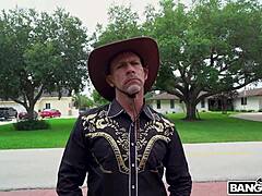 blonde skinny shaved intensely rides cowboy's cock