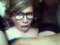 Hey, check this transsexual doing a wild self facial on her glasses