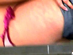 Babe models new skinny jeans with panties.