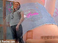 Babe models new skinny jeans with panties.