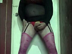 Bisexual Crossdresser Teases Cock for Floor Cumshot