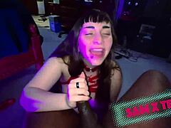 xmas goth interracial blowjob with cumshot