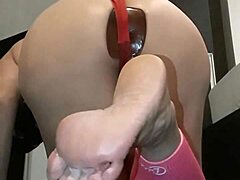 Look at Blonde Slut Riding Dildo!