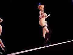 Adorable girls dancing cutely in mmd animation