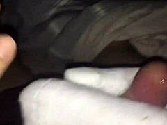 White stockings footjob ends with cumshot?