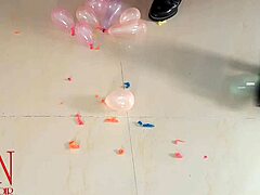 Petite balloons burst under the pressure of stiletto boots
