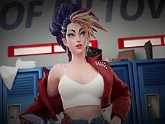 Lesbian anime girls in 3D cartoon Akali hentai