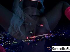Samantha Saint masturbates in black light solo.