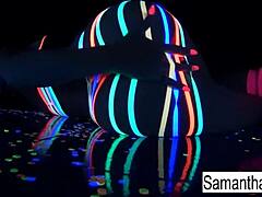 Samantha Saint masturbates in black light solo.