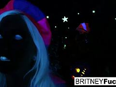 Two hot blondes share halloween fun