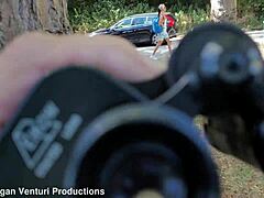 Creepy guy stalks Megan Venturi and fucks her outdoors