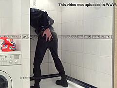 Master Washes Feet In Blue Jeans