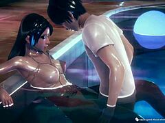 Latina gets fucked in the pool during game night