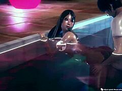 Latina gets fucked in the pool during game night