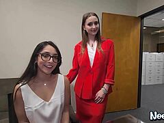 Steamy threesome in the office featuring Laney Grey and Madison Wilde