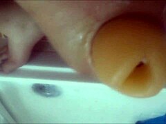 Chubby guys enjoying steamy handjob fun in the bath