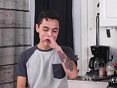 Amateur models cooking and seducing in kitchen