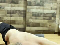 Bodybuilder stretches her muscular body sexily