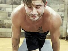 Bodybuilder stretches her muscular body sexily