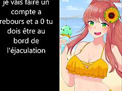 in this hentai, femdom guides joi with ice and petplay