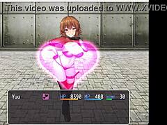 orange haired girl steps on hero's cock in hentai