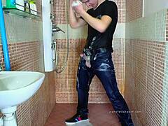 Gay Man Bathes In Shower Fetish With Cock
